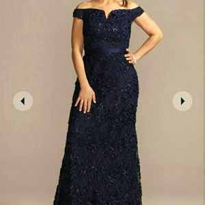 Oleg Cassini off the shoulder marine blue dress size 8